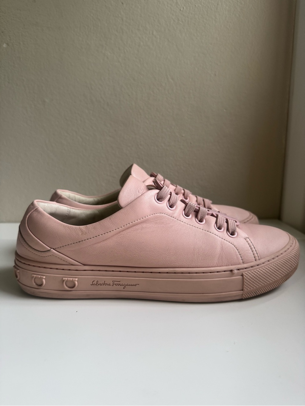 Salvatore Ferragamo Blush Pink Leather Sneakers - Gancini - Picture 7 of 14